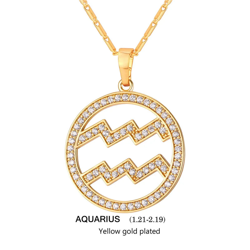 Zodiac Signs CZ Constellations Pendant Necklace with Chain