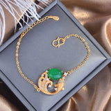 Plated Synthetic Hetian Jade Zircon Sand Carp Bracelet Women