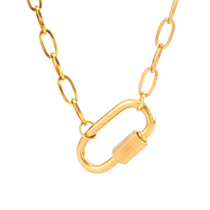 Stainless Steel Women's U Pendant Necklace with Carabiner Snap Hook Charm