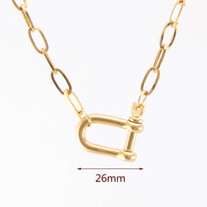 Stainless Steel Women's U Pendant Necklace with Carabiner Snap Hook Charm
