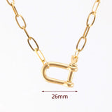 Stainless Steel Women's U Pendant Necklace with Carabiner Snap Hook Charm
