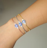 Evil Eye Micro Pave CZ Thin Adjustable Link Chain Bracelet