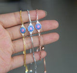 Evil Eye Micro Pave CZ Thin Adjustable Link Chain Bracelet