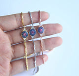 Evil Eye Micro Pave CZ Thin Adjustable Link Chain Bracelet