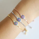 Evil Eye Micro Pave CZ Thin Adjustable Link Chain Bracelet