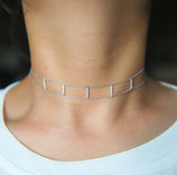 925 Silver Short Bar Charm Choker Necklace for Women