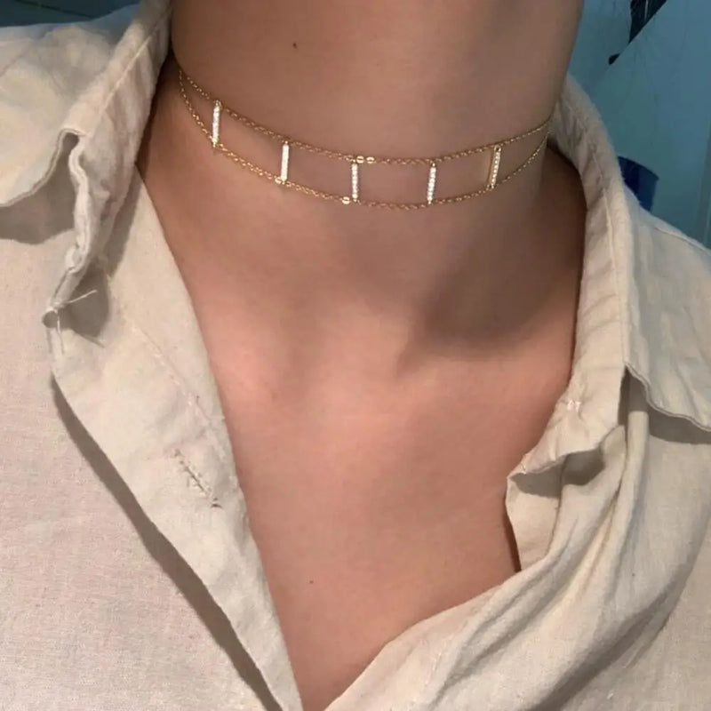 925 Silver Short Bar Charm Choker Necklace for Women