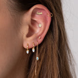 925 Silver Opal Turquoise Spike Huggie Hoop Earring