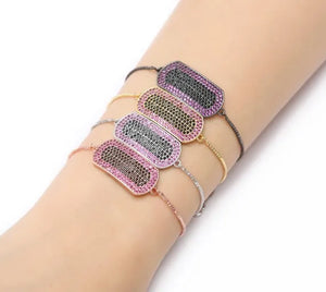 Silver Chain Bracelet Micro Pave CZ Rope Adjustable Macrame Bangle