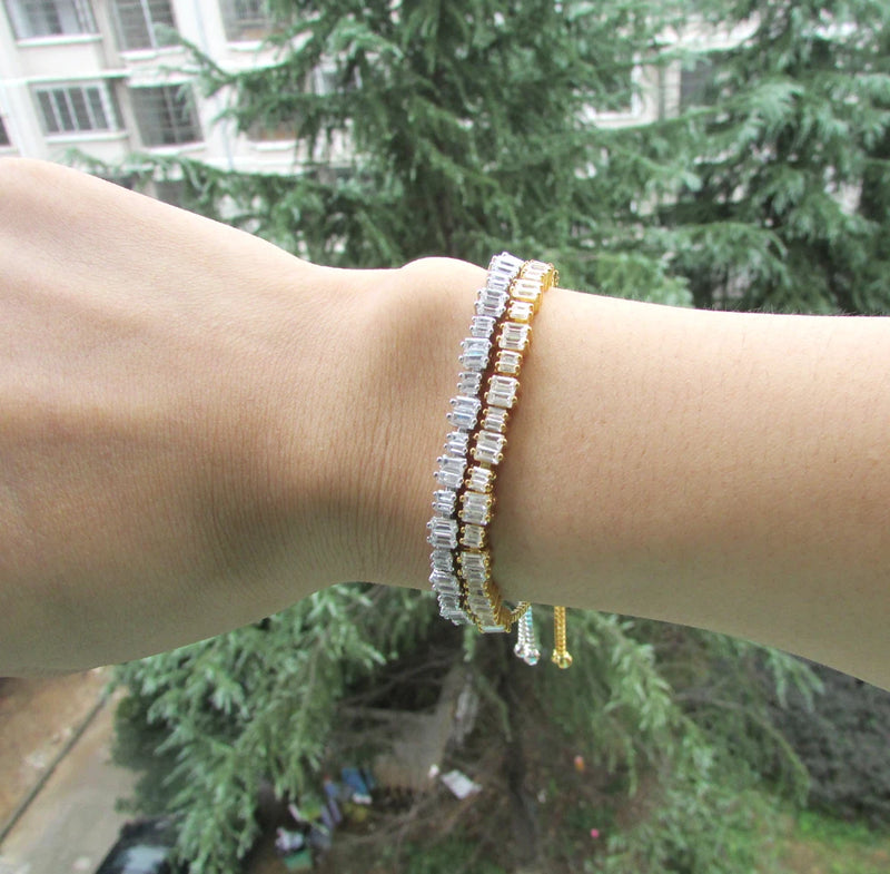 Adjustable Silver Tennis Bracelet with Zirconia Stones