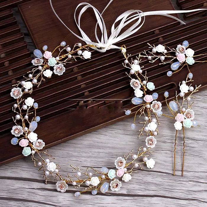 Golden Branches Flower Headband Wedding Hair Accessory