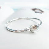 Silver Snake Chain Bracelet with Zircon Rim for Charms Beads