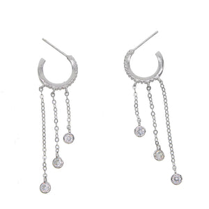 Women Tassel CZ Hoop Earring 925 Sterling Silver Anti Allergy Jewelry