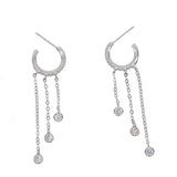 Women Tassel CZ Hoop Earring 925 Sterling Silver Anti Allergy Jewelry