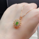 925 Silver Green Jade Necklace for Women Lucky Gem