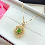 925 Silver Green Jade Necklace for Women Lucky Gem