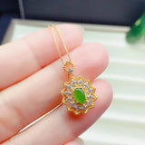 925 Silver Green Jade Necklace for Women Lucky Gem