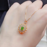 925 Silver Green Jade Necklace for Women Lucky Gem