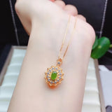 925 Silver Green Jade Necklace for Women Lucky Gem