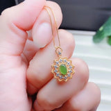925 Silver Green Jade Necklace for Women Lucky Gem