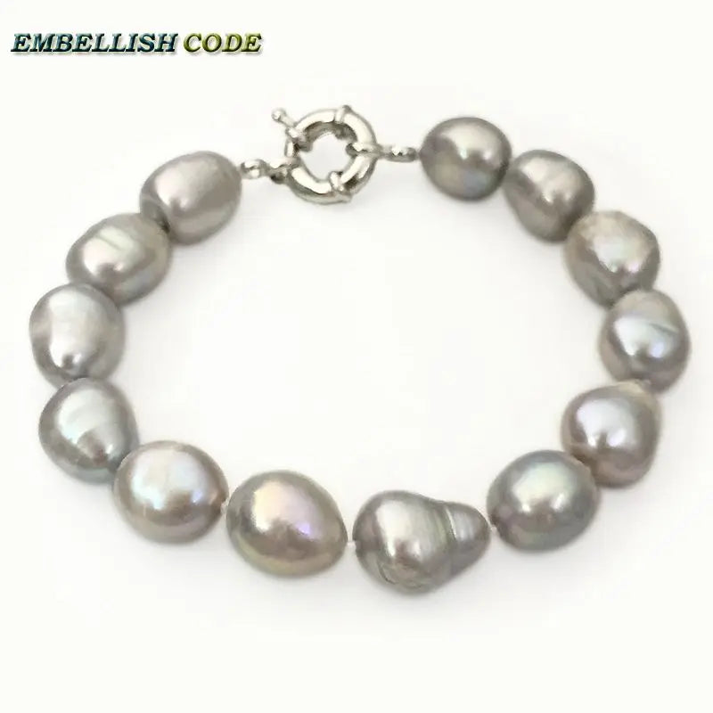 Gray Pearl Bangle Bracelet Semi Baroque Irregular Shape Freshwater Pearls