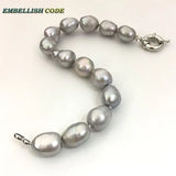 Gray Pearl Bangle Bracelet Semi Baroque Irregular Shape Freshwater Pearls