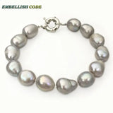 Gray Pearl Bangle Bracelet Semi Baroque Irregular Shape Freshwater Pearls