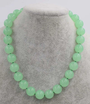 Green Jade Round 12mm 14mm Necklace 17inch Beads Natural Woman