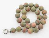 Green Agate Round 12/14mm Necklace 17-inch