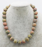 Green Agate Round 12/14mm Necklace 17-inch