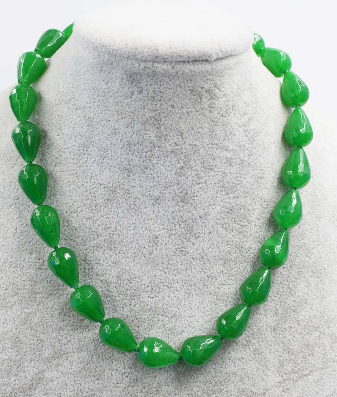 Green Agate Drop Faceted 12x16mm Necklace 17in Beads Nature Woman