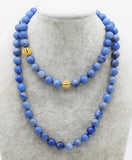 Green Jade Round Bead Necklace 30 Inch for Women