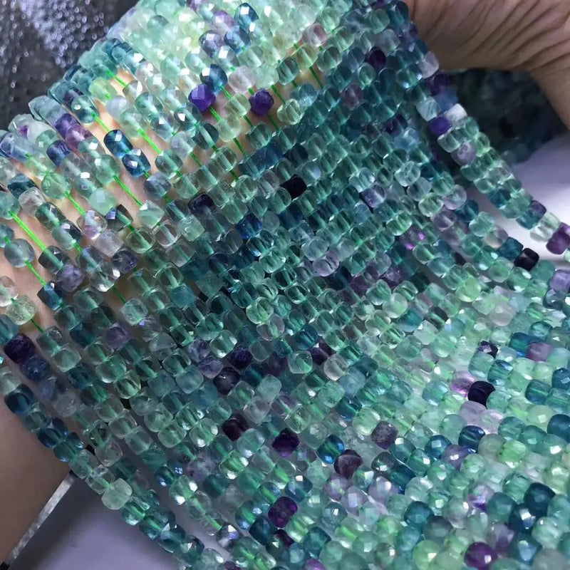 Green Fluorite Loose Beads Square Faceted 4-4.5mm for Jewelry Necklace 14in