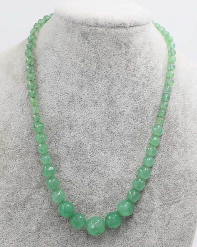 Green Jade Faceted Round 6-14mm Necklace Beads 18inch