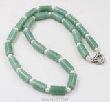 Green Jade Pillar Freshwater Pearl Necklace 19inch