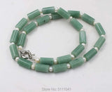 Green Jade Pillar Freshwater Pearl Necklace 19inch
