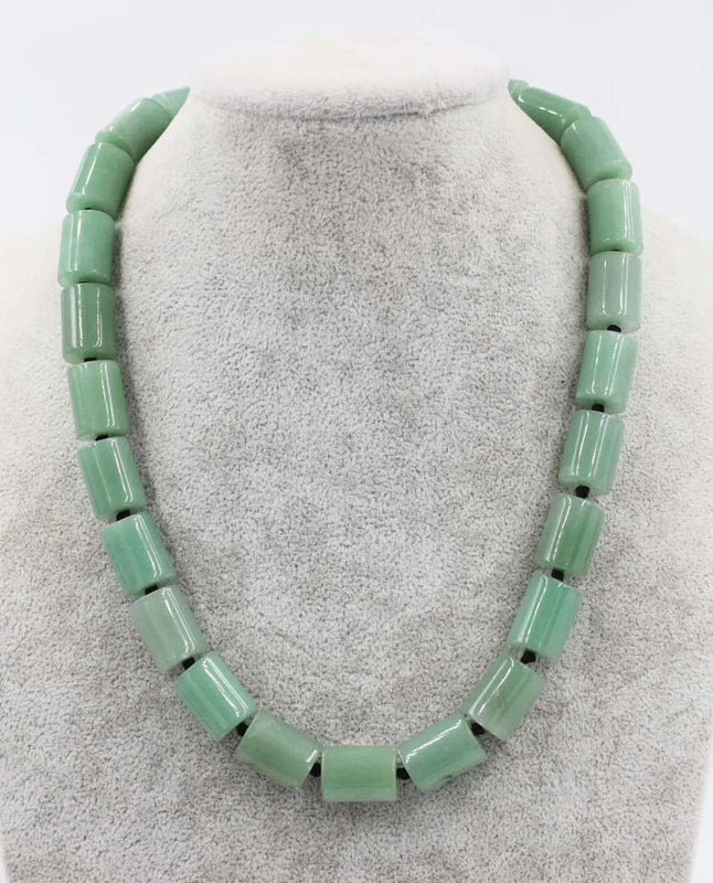 Green Jade Pillar 10x14mm Necklace 18in Beads Nature Woman