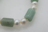 Green Jade Pillar Freshwater Pearl Bracelet 8" Gemstone Beads
