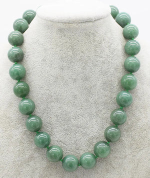 Green Jade Round 14-18mm Necklace 17in Beads Natural Women