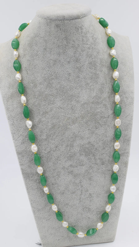 Green Jade Wave Pearl Necklace 30in