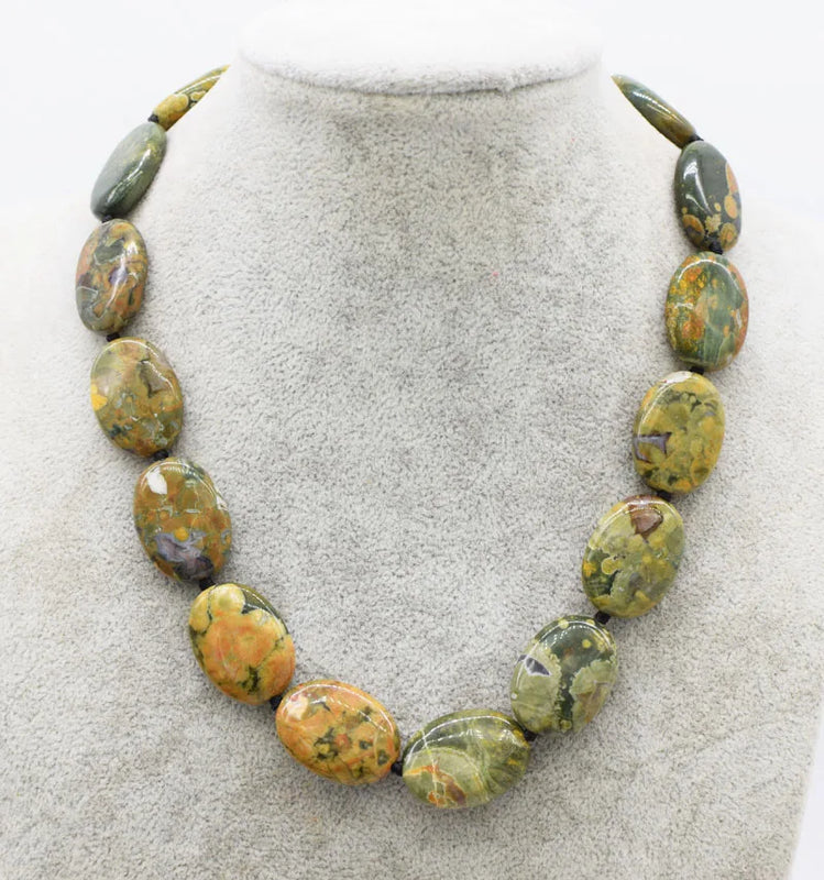 Green Peacock Agate Necklace 18 Inch Beads for Women