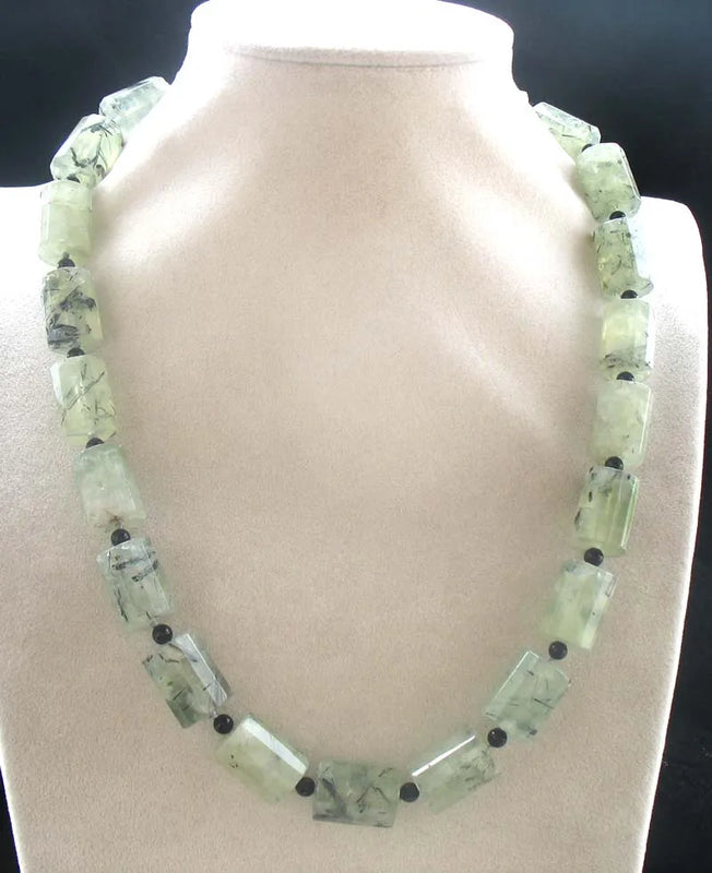 Green Prehnite Faceted Pillar Agate Necklace 19inch Nature Woman
