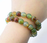 Green Red Agate Round 10/12/14mm Bracelet 7.5inch Beads Nature