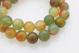 Green Red Agate Round 10/12/14mm Bracelet 7.5inch Beads Nature