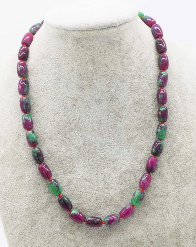 Green Red Jade Pillar 12x8mm Necklace 18inch