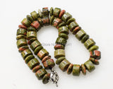 Green Unakite Agate Roundel 14mm Necklace 18"