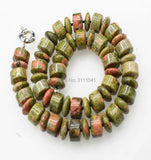 Green Unakite Agate Roundel 14mm Necklace 18"