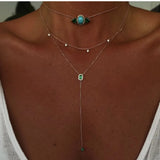 Green Turquoise Stones 925 Sterling Silver Choker Lariat Necklace