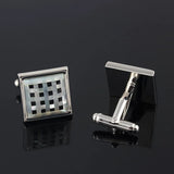 Grid Scallop Splicing Square Silver Plated Cufflinks