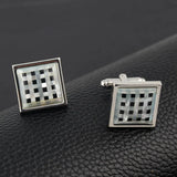 Grid Scallop Splicing Square Silver Plated Cufflinks